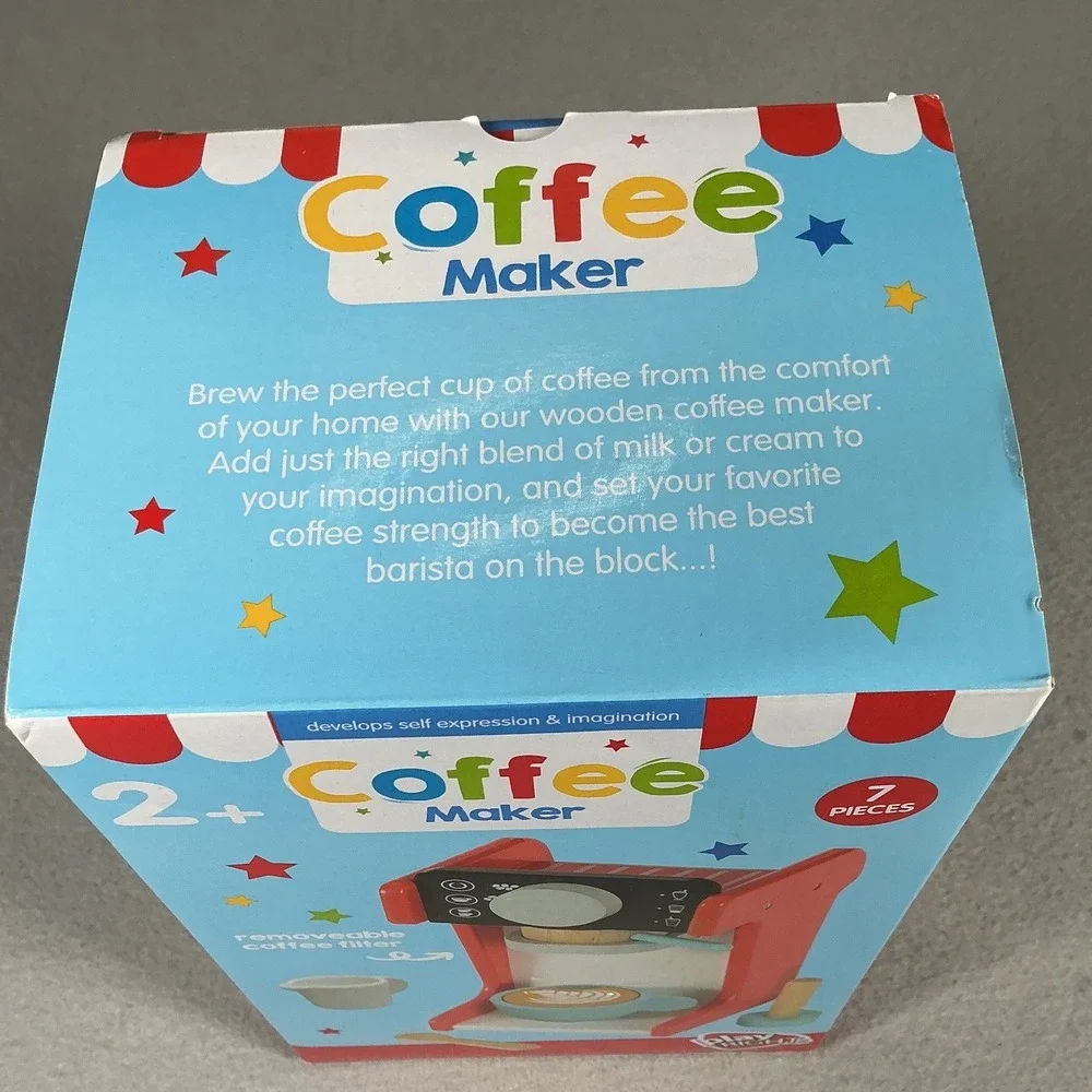 Play Right Wooden Coffee Maker Pretend Play 7 Piece Kids Kitchen Toy Age 2+ NEW